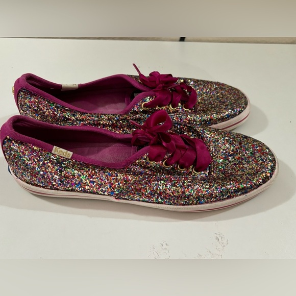 Keds X Kate Spade Fuchsia Multi Color Glitter Ribbon Tie Sneakers 6 - Picture 2 of 9